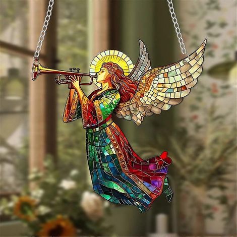 Attrape-soleil ange de Noël, pendentif en vitrail (1/5)