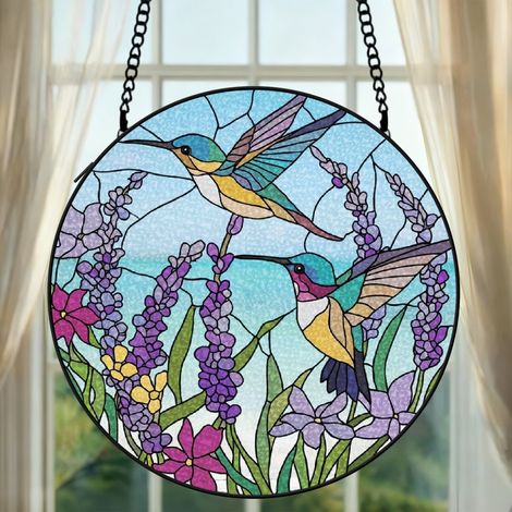 Attrape-soleil colibri vitrail 9 cm décoration fenêtre suspendue oiseau lumineux cadeau femme (1/5)