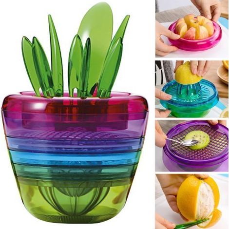 Cutter Pomme - Découpeur Citron - Râpe Fruits - Presse Agrumes - Coupe Kiwi - 10-en-1 - Design Pot Fleuri - Lot de 1 (1/5)