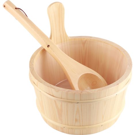 Ensemble de louche de seau en bois naturel de salle de bains pour accessoires de bain de SPA de Sauna