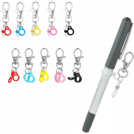 Set of 10 adjustable silicone clip-on pen holders with carabiner clasp (1/5)