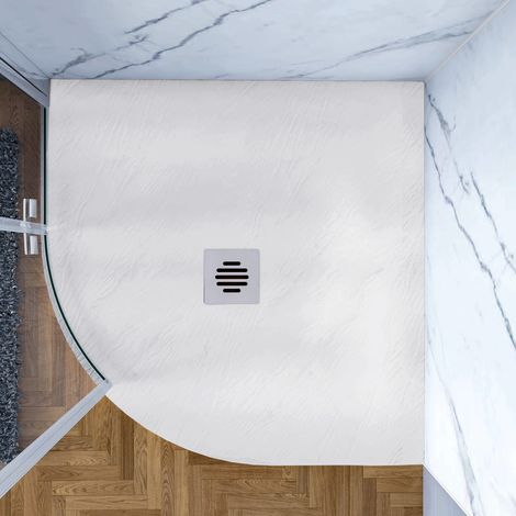 Piatto Doccia Semicircolare Bianco 90x90x3 cm in Minerale e Mesina Mista Effetto Ardesia Ruvido Piletta e Tubo inclusi