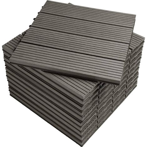 WOLTU WPC Terrassenfliesen Terrassendielen Fliese in Holzoptik Bodenbelag mit klicksystem Hellgrau (11 Stück / 1 m²) (1/5)