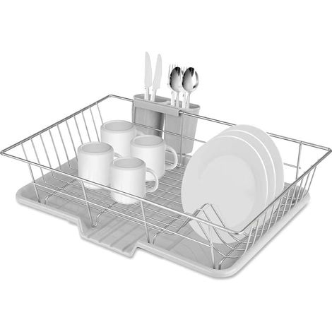 Égouttoir à Vaisselle en Acier Inoxydable, Séchoir à Vaisselle Multifonctionnel avec égouttoir, Organisateur de Cuisine, égouttoir avec Support pour Couverts, 48 x 30 x 11cm (1/5)