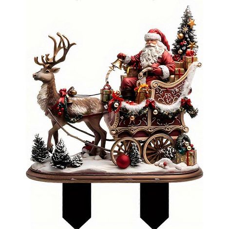 Piquet de jardin de Noël en acrylique Père Noël et traîneau Décoration de Noël Plantes en pot Bouchons de terre( ) (1/4)