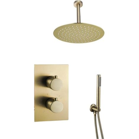 FugaFlow Eccelente Acces Ensemble de douche de tête encastré - thermostatique - bras de plafond - douche de tête 30cm - douchette sur barre - flexible