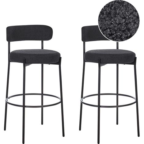 Set di 2 sgabelli da bar Nero Senza braccioli Gambe in acciaio nero Boucle Design moderno Sedute per la sala da pranzo