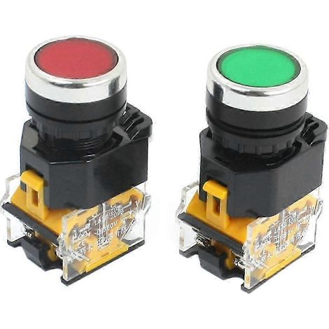 Lot de 2 interrupteurs à bouton-poussoir momentanés rouge/vert, montage 22 mm, 10 A, 380 V, DPST (1/4)