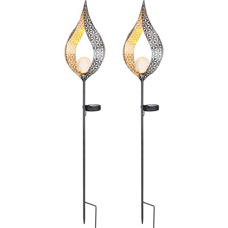 Solarleuchte Flamme Garten Solarstab für Außen Solar Garten Deko für Außen, mit Erdspieß und Lichteffekt, 1x LED warmweiß, H 90 cm, 2er Set (1/5)