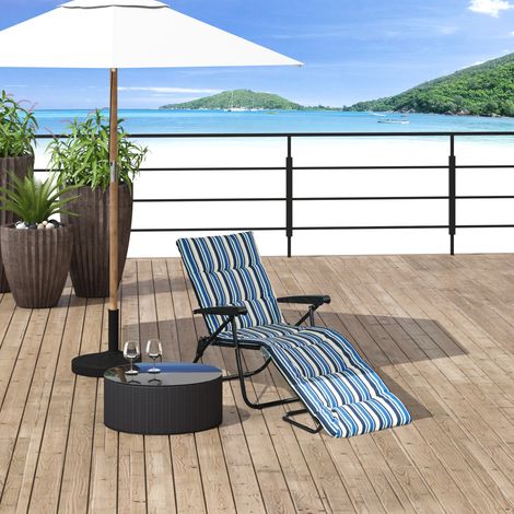 Bain de soleil pliable transat inclinable 6 positions grand confort avec matelas + accoudoirs polyester acier multicolore