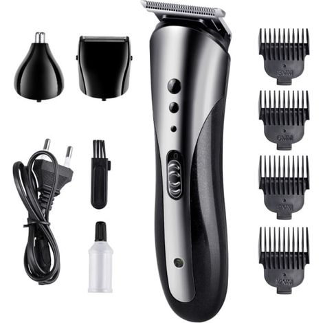 Tondeuse à cheveux rechargeable tout-en-un pour hommes, étanche, sans fil, rasoir électrique pour barbe, nez et oreilles. (1/4)