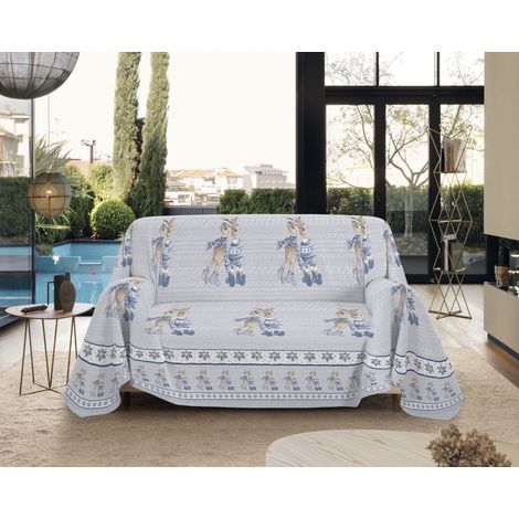 Telo Arredo Made in Italy in Cotone Grandfoulard Copritutto Copridivano Copriletto-Teli Sofà Arredatutto-Drappeggio-Arazzo-Copridivano Grand Foulard Letto Singolo - Renna Blu