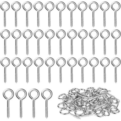 40 Pièces M3 Piton à Visser en Acier Inoxydable 304 Vis Mouton Oeil Rond Auto Taraudeuse Vis à Anneau Crochets à Oeil Boulon à œil Crochets Piton à Vis 40mm (1/4)