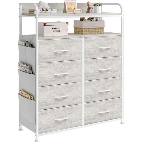Commode 8 tiroirs, meuble de rangement, poignées faciles, cadre métal Chêne