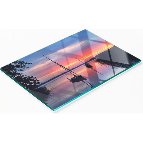 Planche à découper décorative en verre trempé, motif voilier et soleil, 80 x 52 cm (1/5)