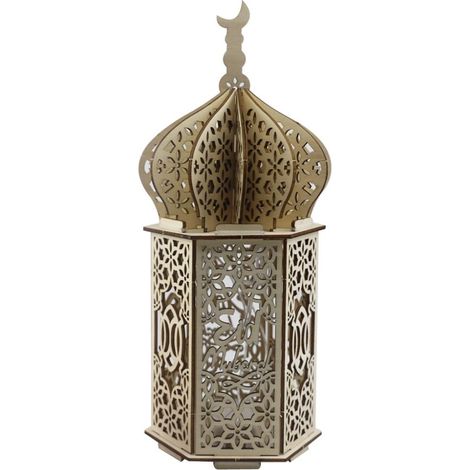 Lampe LED Ramadan en bois, décoration lune Eid Mubarak, lumière islamique pour maison, lanterne décorative musulmane. (1/5)