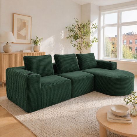 Sofa mit 3 Kissen und 2 Becherhaltern Polyester OKMYHOME (1/5)