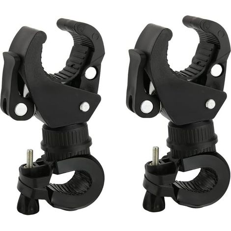 Lot de 2 Supports lampe vélo, rotation 360°, clip double boucle, plastique métal, pour éclairage accessoire (1/5)