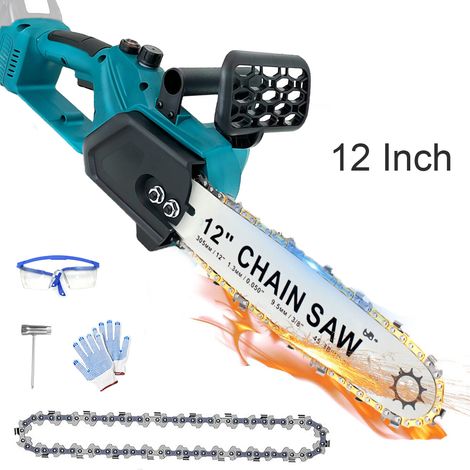 Motosega elettrica con filo, Motosega a batteria, Motosega a batteria da 12 pollici, Taglialegna elettrico portatile + Catena per sega, (Senza batteria), Compatibile con batteria Makita