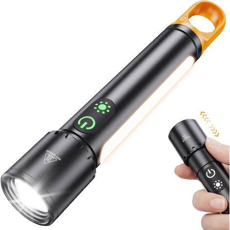 Lampe Torche Led Ultra Puissante, EDC Lampe Torche Tactique Et Clip Recargable USB, luz lateral COB, 9 modos de iluminación, zoom ajustable, resistente al agua, para camping y senderismo (1/5)