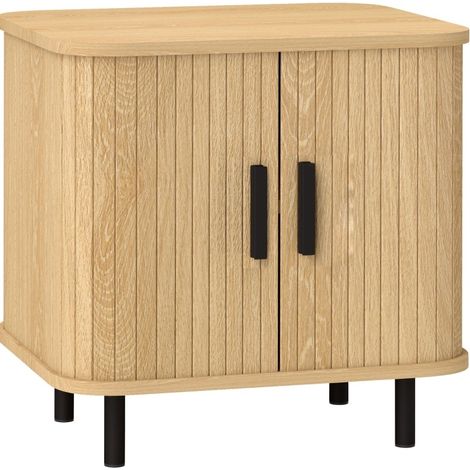 Nachtkommode con ante scorrevoli e gambe in acciaio, 48 x 40 x 48 cm, effetto rovere (1/5)
