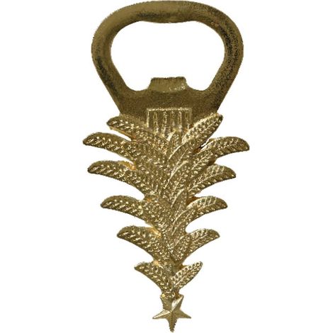 Weihnachtsflaschenöffner Tanne Goldfarben Höhe 13,5 cm Breite 7 cm - Metall
