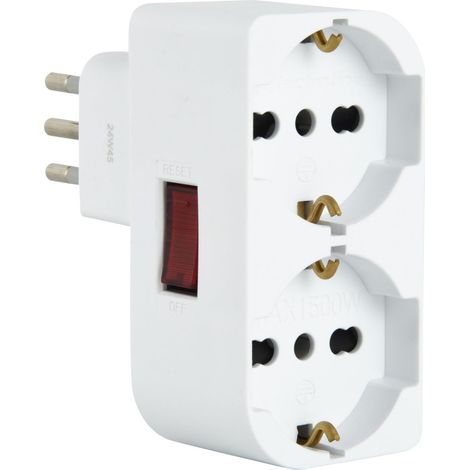 Double Adaptateur 71948 - Peu encombrant - Deux Prises Avant P40 - Utilisation Polyvalente (10/16 A + Schuko Allemand) - Petite Prise 10 A à l'extérieur de la fiche/Interrupteur (1/5)