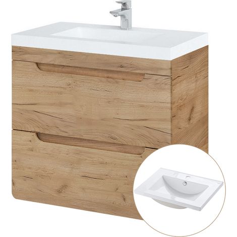 Waschtisch 61 cm Wotan Eiche Nb. LUTON-56-CRAFT Keramikwaschbecken B/H/T ca. 61/63/46 cm (1/5)