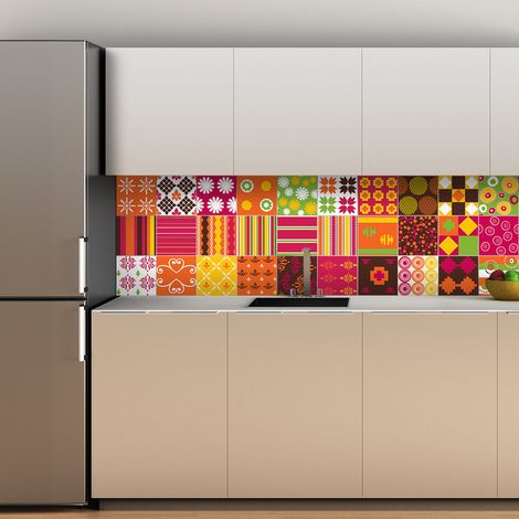 Sticker Mural Carrelage adhésif Cuisine Salle de Bain - 30 STICKERS CARREAUX DE CIMENT ETHNIQUE KAGOSHIMA - 30stickers20x20cm (1/5)