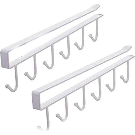 Ensemble de 2 crochets pour tasses, rangement sous meuble, crochets multifonctionnels pour bagages, attaches pour ustensiles de cuisine, ceintures, foulards, blanc (1/5)