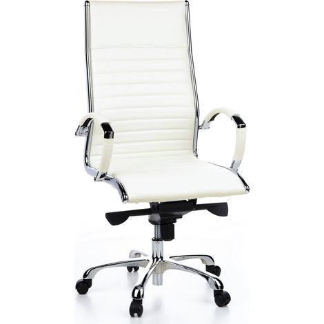 Bürostuhl / Chefsessel PARMA 20 Leder weiß Chrom hjh OFFICE (1/5)
