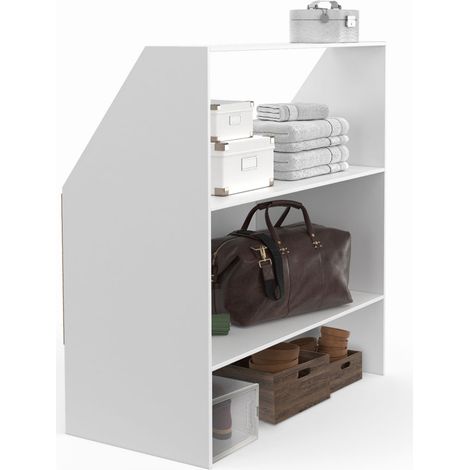 Idmarket – Etagère sous pente 2 niveaux 100 x 50 x 70/110 cm – Blanc – 2 étagères – Optimise l'espace sous comble – Design moderne