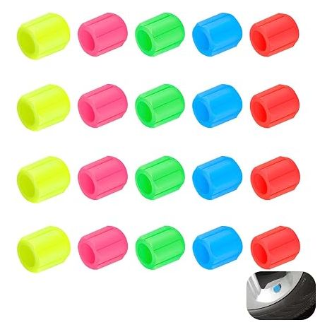 Tyre Valve Caps, Valve Covers, Fluorescent Stem Cover for Car, SUV, Bike, Motorcycle, (Green/Pink/Red/Blue/Yellow) (1/5)