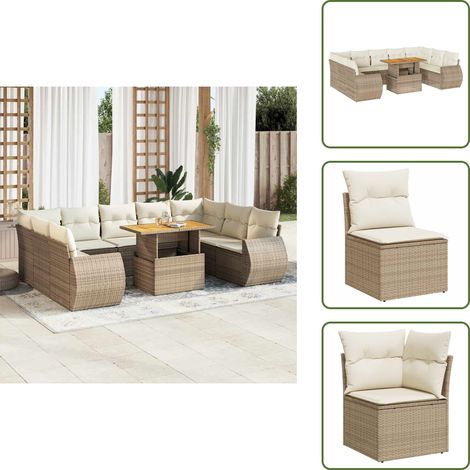 10-tlg. Garten-Sofagarnitur mit Kissen Beige Poly Rattan - Garten Sofagarnitur - Garten Sofagarnituren - Outdoor Sofagarnitur - Sofagarnitur Terrasse (1/5)