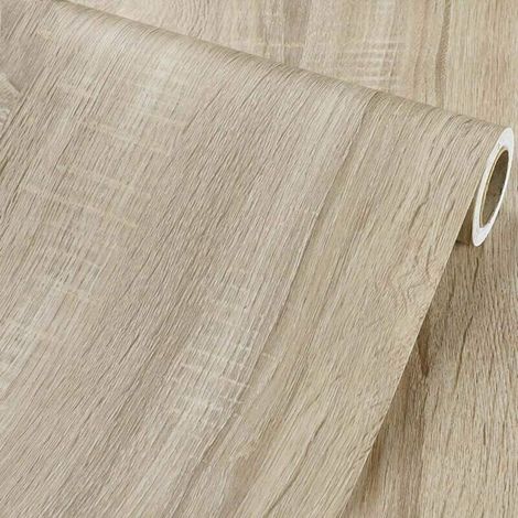 Autocollant de meubles en papier de bois clair en rouleau de vinyle adhésif en bois rustique pour armoires étagères Sticker mural de bureau, 40CM5M (1/4)