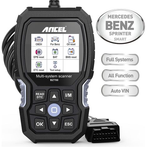 Scanner Diagnostic Spécial Mercedes ANCEL BZ700 Full System – Tous Calculateurs, 8 Fonctions Reset Entretien, Régénération DPF, Auto VIN, Compatible Classe A/B/C/E/S, Sprinter, Smart 12V