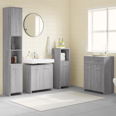 Ensemble Meuble salle de bain - Armoires de toilette placard - 4 pcs Sonoma gris Chic-567085 (1/5)