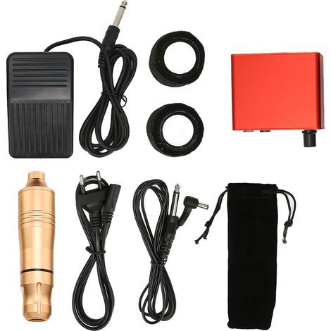 Kit complet de tatouage : stylo rotatif, machine à tatouer, alimentation 100-230V EU, pédale, outils de tatouage dorés (1/5)