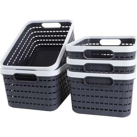 Storage Basket, Dark Gray Plastic Laundry Hamper, Organizer Tray Basket for Bedroom, Bathroom, Kitchen, Drawer, Shelves –21x15x12CM, Pack of 5 (1/5)