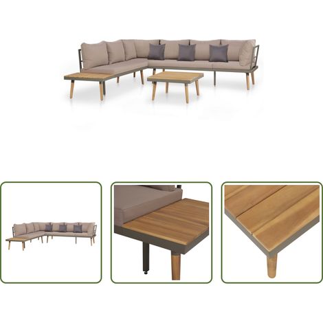 vidaXL Canapé en acacia - Salon de jardin 4pcs et coussins Bois d'acacia solide Marron (1/5)