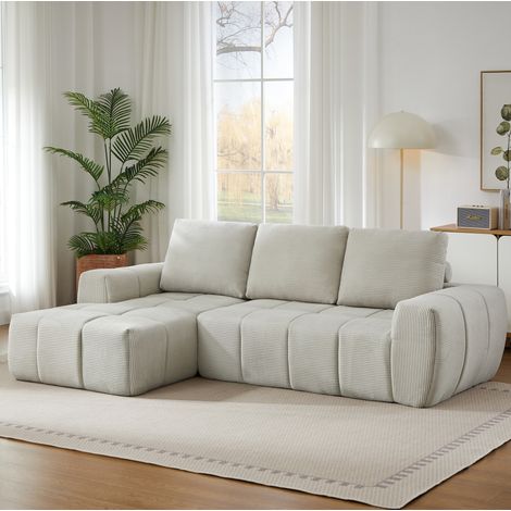 Sofa aus Cord Beige, segmentiertes Design mit getufteter Oberfläche, Schaumstoff- und Taschenfederkern, ohne Montage (1/5)