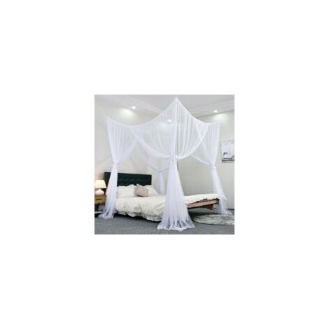 Moustiquaire de lit baldaquin 190 x 210 x 240 cm – Polyester blanc – 4 ouvertures pour accès facile – Installation rapide avec crochets