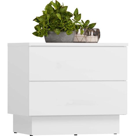 Comodino con 2 cassetti, Bianco, 55 x 37 x 48 cm (1/5)