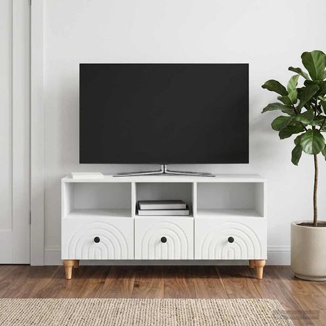 vidaXL Meuble TV Blanc 102 x 34,5 x 50 cm Bois d’ingénierie (1/5)