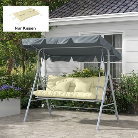 Lot de 4 coussins d'assise, 150 x 50 cm, coussins de chaise déperlants avec attaches, 10 cm d'épaisseur, blanc crème (1/5)