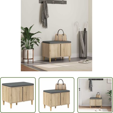 vidaXL Banc de hall - Banc d'entrée avec coussin Chêne Sonoma 60 x 38 x 46 cm (1/5)