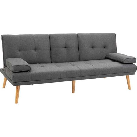 DIVANO LETTO 3 POSTI CON 2 BRACCIOLI IN TESSUTO EFFETTO LINO 181X77X78 CM GRIGIO (1/5)