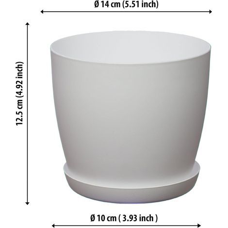 Ornements de jardin blancs - Pots blancs avec soucoupe - Pots de fleurs d'extérieur à surface mate et plateau pour plantes - Pots avec soucoupe noirs 20 cm x 17,5 cm x 14 cm (1/4)