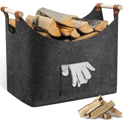 Panier Bois Chauffage Feutre Épais avec Poignée Renforcée, Paniers Buches Cheminée Pliable, Sac Rangement Pratique Gris Foncé Grand pour Stockage Magazines Journaux Courses (1/5)
