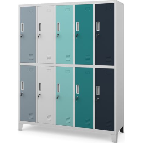 Armoire sociale 10 portes BARTEK, 1360 x 1720 x 450 mm, gris/multicolore